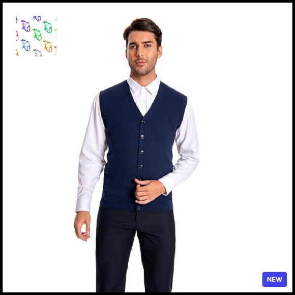 Men's Cashmere V-Neck Vest Classic Elegant Preppy Layering Piece Button Closure - Picture 2 of 4
